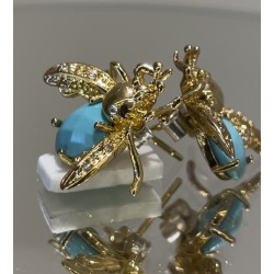 Turquoise Bee Tendril Gold Plated
