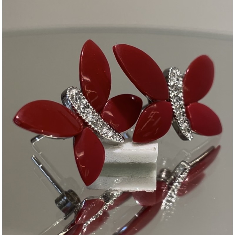 Zarcillos Mariposas Rojas Circón Zarcillos Mariposas Rojas Circón